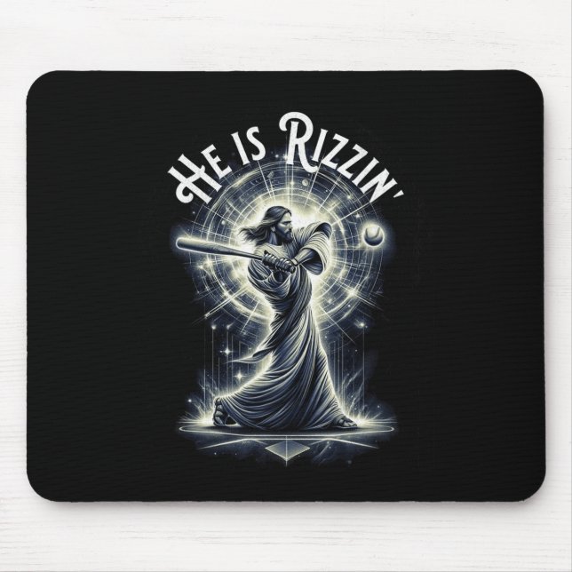 Mousepad Ele É Rizzin Jesus Jogando Baseball Divertimento R (Frente)