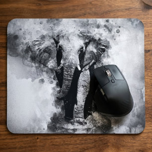 Mousepad Elefante Africano Aquarela Preto e Branco