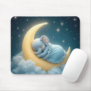 Mousepad Elefante Azul Bebê na Lua Crescente