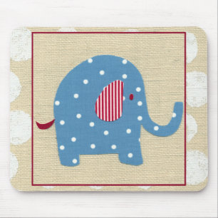 Mousepad Elefante Azul com Bolinhas Brancas