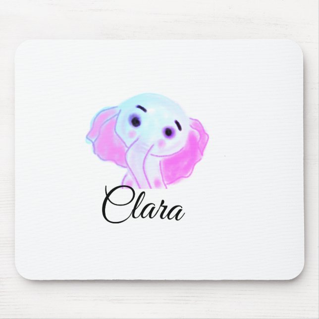 Mousepad Elefante bebê azul rosa simples aquarela adicionar (Frente)