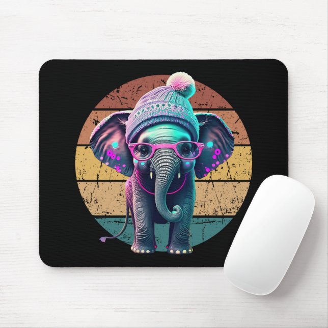Mousepad Elefante-bebê bonito com colza e óculos-rosa (Com mouse)