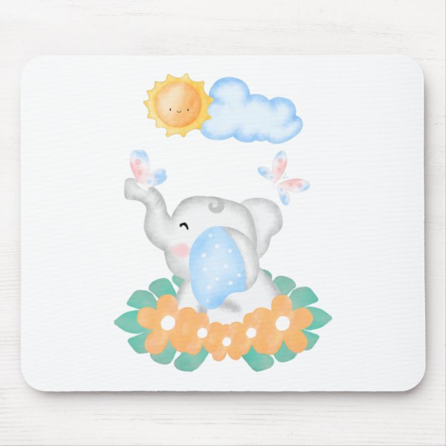 Mousepad Elefante-bebê bonito com flores laranja Mouse Mat (Frente)