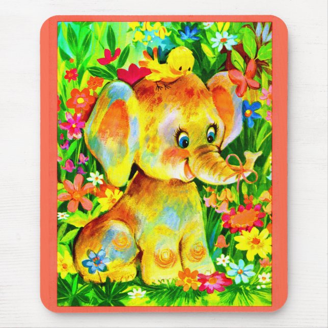 Mousepad elefante bebê e pássaro (Frente)
