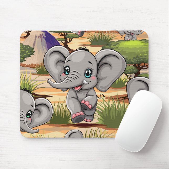 Mousepad Elefante Bebê Pulando Feliz em Savana Africana (Com mouse)