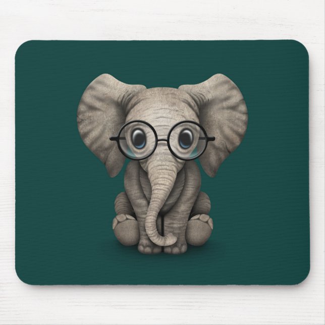 Mousepad Elefante bonito do bebê com a cerceta dos vidros (Frente)