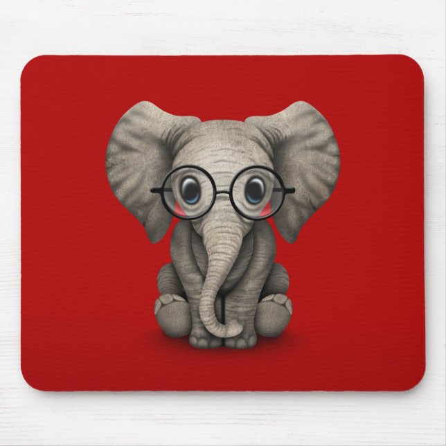 Mousepad Elefante bonito do bebê com os vidros de leitura (Frente)