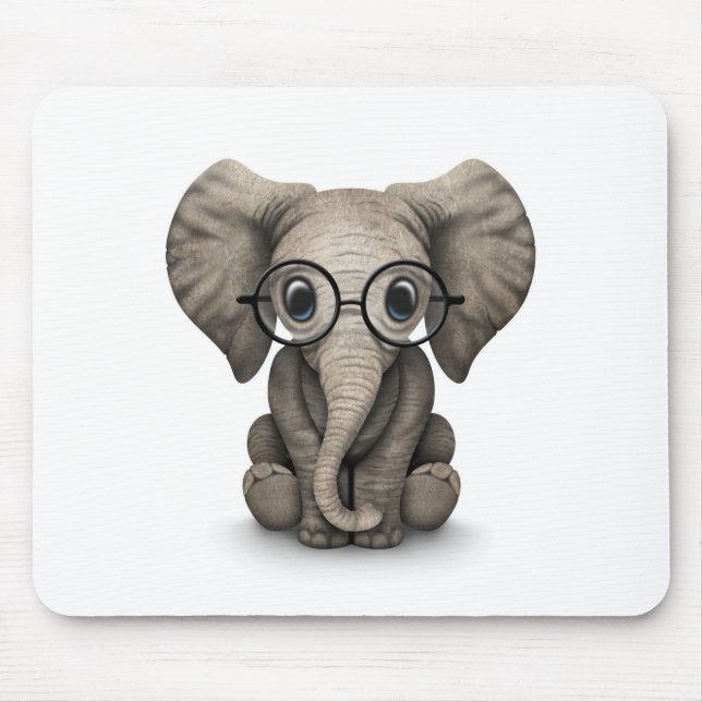 Mousepad Elefante bonito do bebê com os vidros de leitura (Frente)
