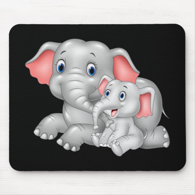 Mousepad Elefante bonito dos desenhos animados com bebê (Frente)