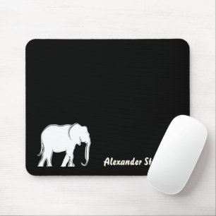 Mousepad Elefante Branco Minimalista Preto Monogramado