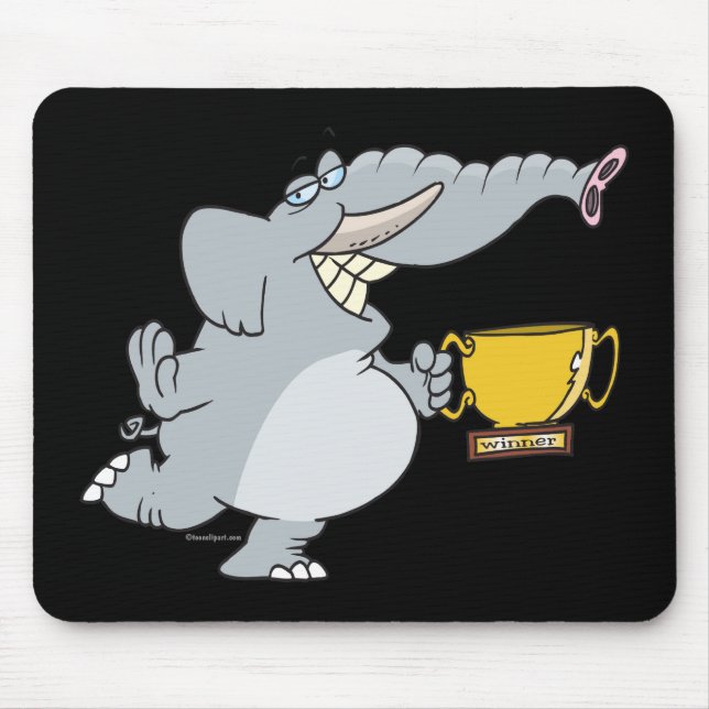 Mousepad elefante com desenho animado de troféu vencedor (Frente)