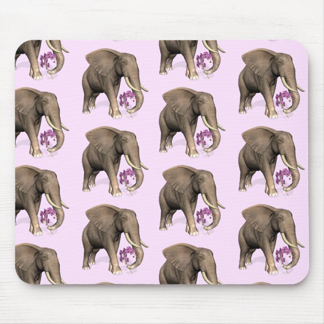 Mousepad Elefante Com Orquídea Rosa (Frente)