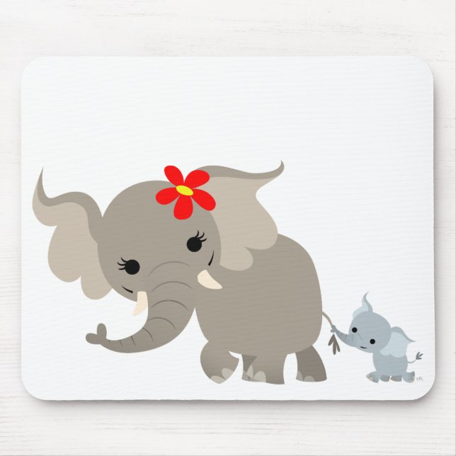 Mousepad Elefante da mãe dos desenhos animados e vitela (Frente)
