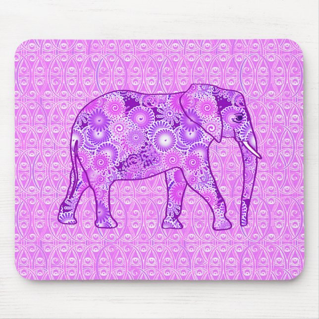 Mousepad Elefante de espiral fractal - púrpura e orquídea (Frente)