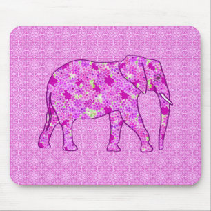 Mousepad Elefante de flor - orquídea e magenta