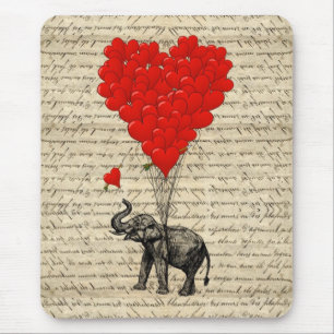 Mousepad Elefante e balões dados forma coração