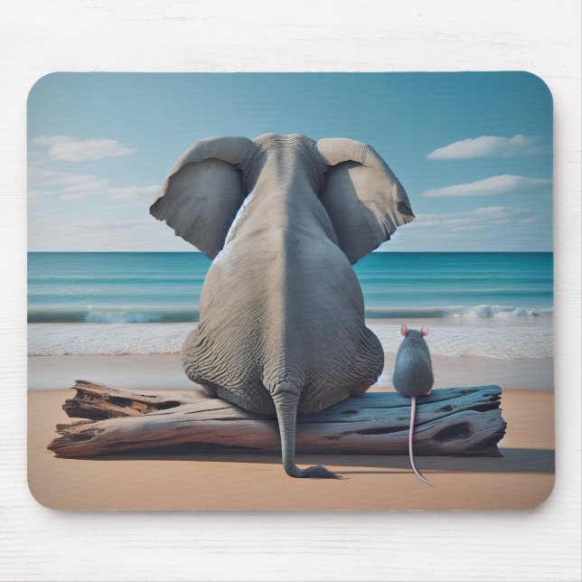Mousepad Elefante e mouse da cinza no registro de praia (Frente)