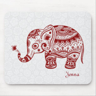 Mousepad Elefante Floral Bonito No Vermelho Borgonha
