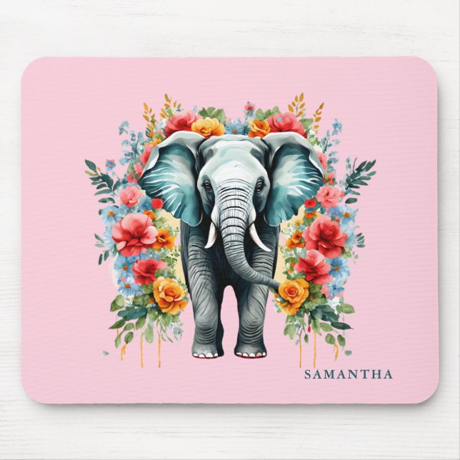 Mousepad Elefante Floral Colorida (Frente)