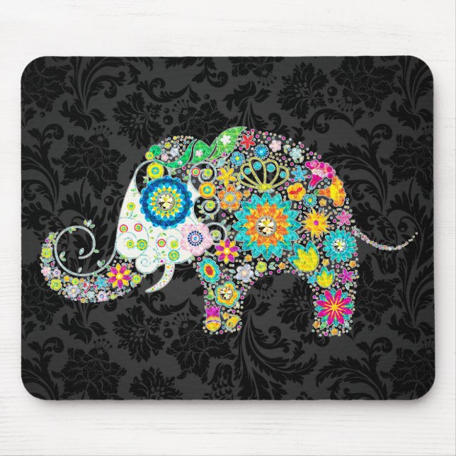 Mousepad Elefante Floral Colorido (Frente)