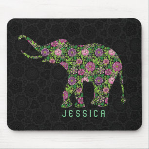 Mousepad Elefante Floral Colorido Monograma