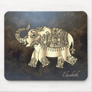 Mousepad Elefante Floral Paisley Dourado, Aparência de Cour