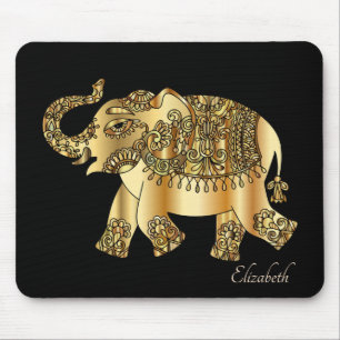 Mousepad Elefante Floral Paisley Dourado - Personalizado