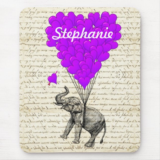 Mousepad Elefante giro e balões cardíacos (Frente)