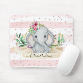 Mousepad Elefante para bebês e flores Desenho de aquarela