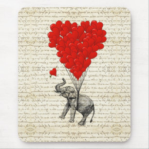 Mousepad Elefante romântico e balões cardíacos