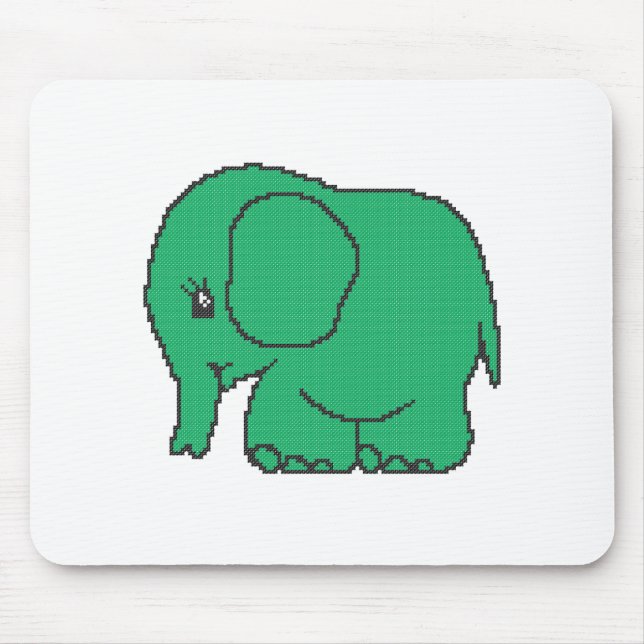 Mousepad Elefante verde-ponto-cruzado engraçado (Frente)