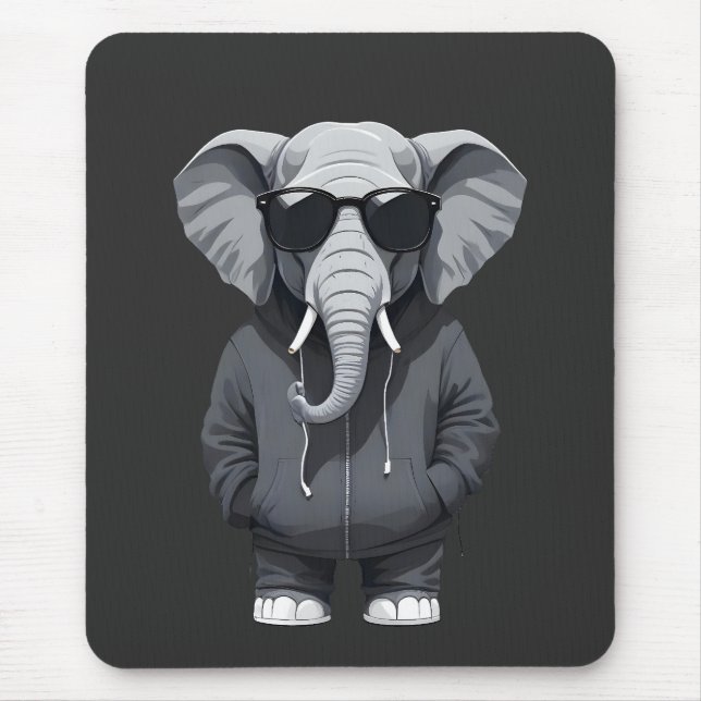Mousepad Elefante Vestindo Hoodie Engraçado Vetor Animal Le (Frente)