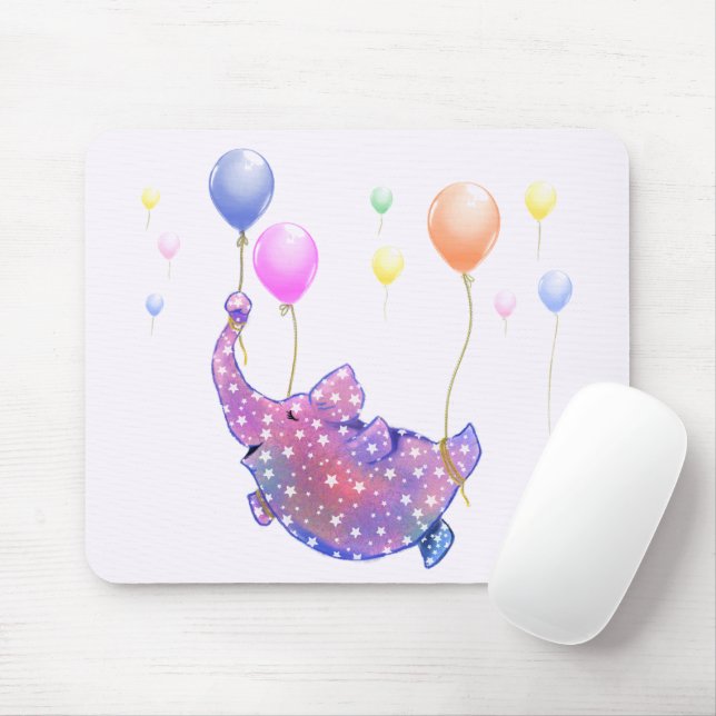 Mousepad Elefante voando com balões coloridos (Com mouse)