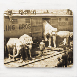 Mousepad Elefantes do circo do vintage que descarregam do