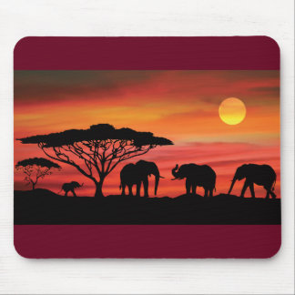 Mousepad Elefantes e pôr do sol