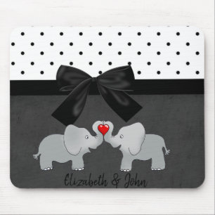 Mousepad Elefantes Fofos e Adoráveis, Bolinhas, Laço