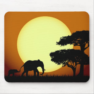 Mousepad Elefantes Safari no pôr do sol