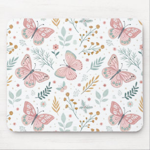 Mousepad Elegância Botânica Jardim Pastel Borboleta Floral