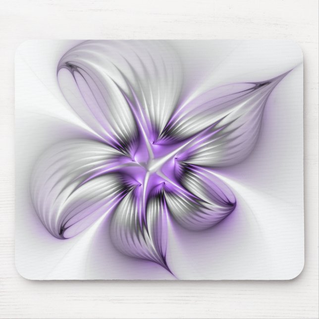 Mousepad Elegância Floral Arte Fractal Violeta Abstrata Mod (Frente)