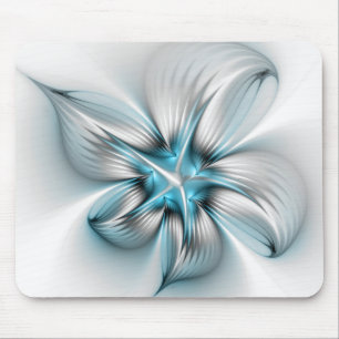 Mousepad Elegância Floral Moderna Abstrato Azul Arte Fracta