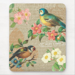Mousepad Elegância gasto rústica dos pássaros e das flor