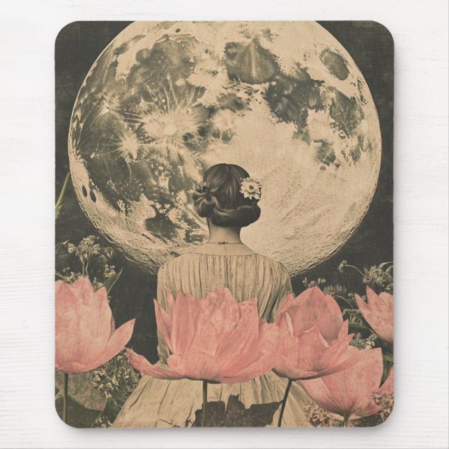 Mousepad Elegância Lua - Visão Traseira da Mulher com Lua (Frente)