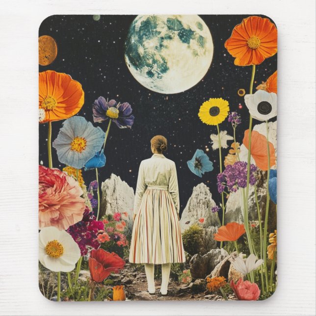 Mousepad Elegância Lua - Visão Traseira da Mulher com Lua 3 (Frente)