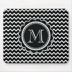 Mousepad Elegância retro do ziguezague preto e branco de