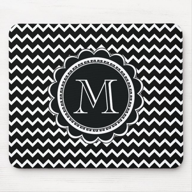 Mousepad Elegância retro do ziguezague preto e branco de (Frente)