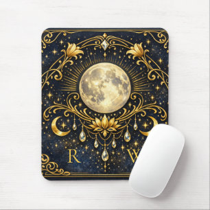 Mousepad Elegância Vintage Dourado Místico Monograma Celest