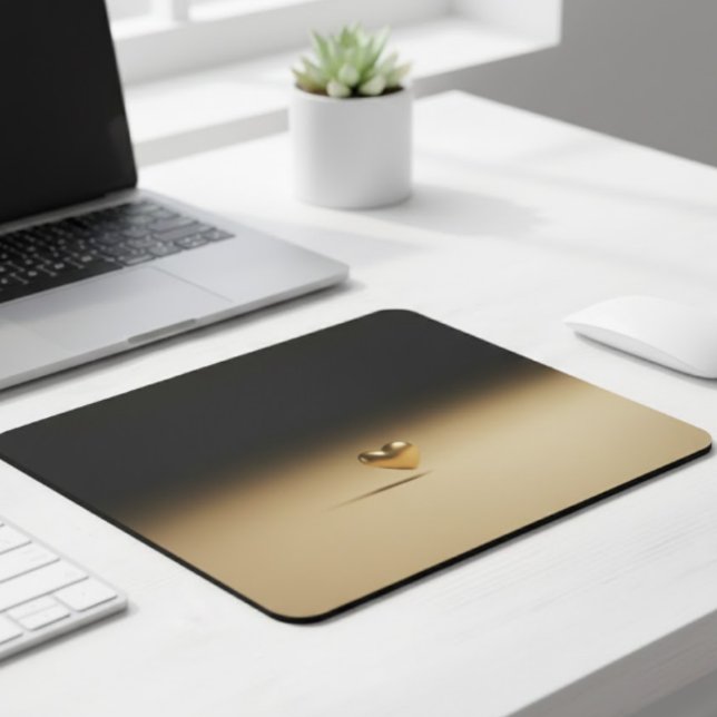 Mousepad Elegant 3D Gold Heart Minimalist Black & Gold Grad (Criador carregado)