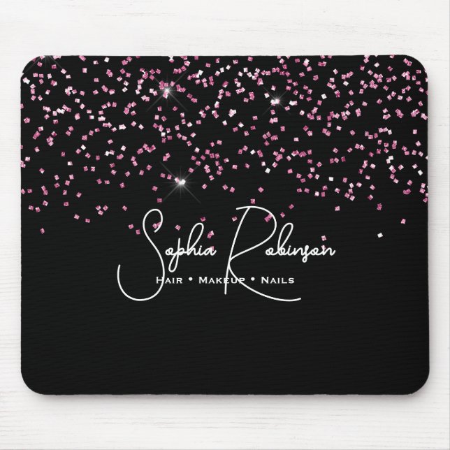 Mousepad Elegant Black and Pink Glitter Salon Business (Frente)