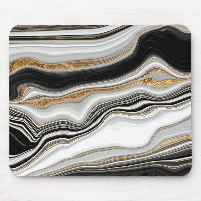 Mousepad Elegant Black White Gold Marble  (Frente)