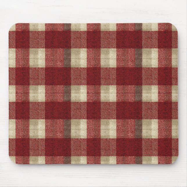Mousepad Elegant Burgundy Ivory Rust Red Plaid Pattern (Frente)
